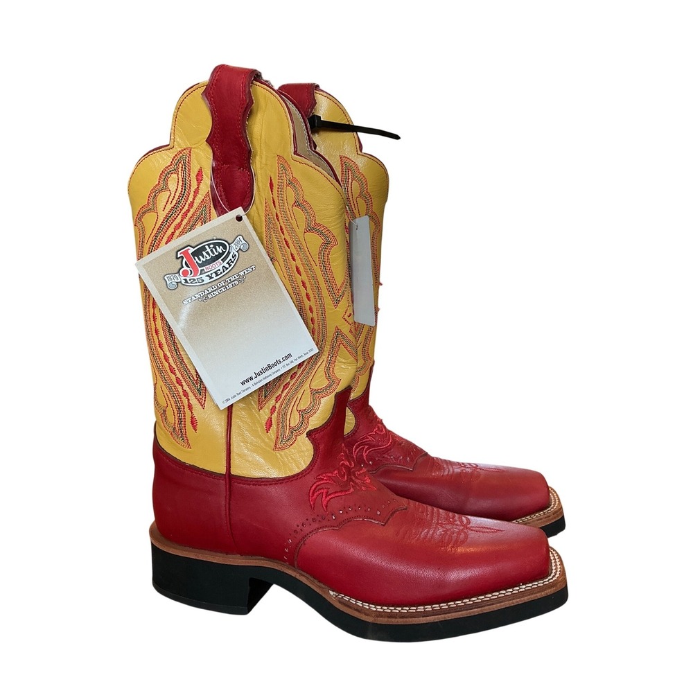 Justin Boots 125th Anniversary Red Yellow Leather Western Cowboy womens size 6.5